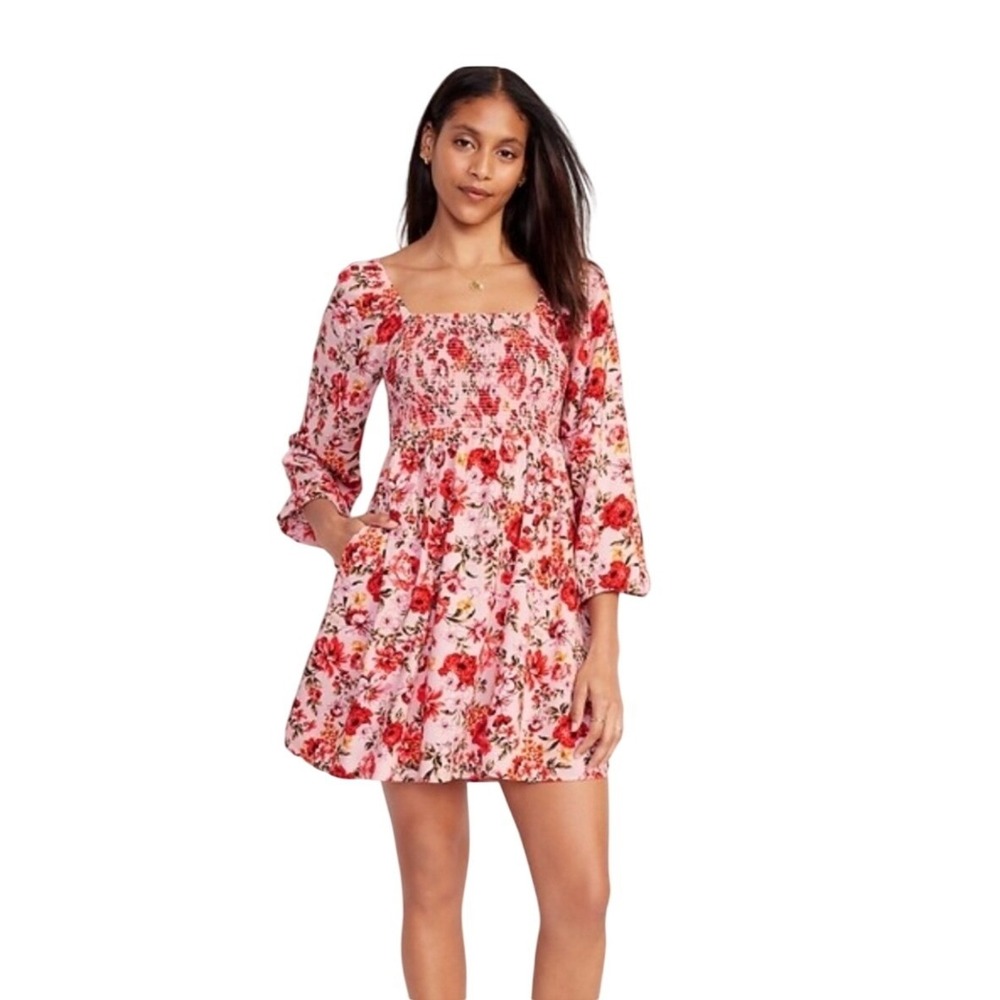 Old Navy Dark Floral Puff Sleeve Mini Dress XS Going Out Feminine Romantic